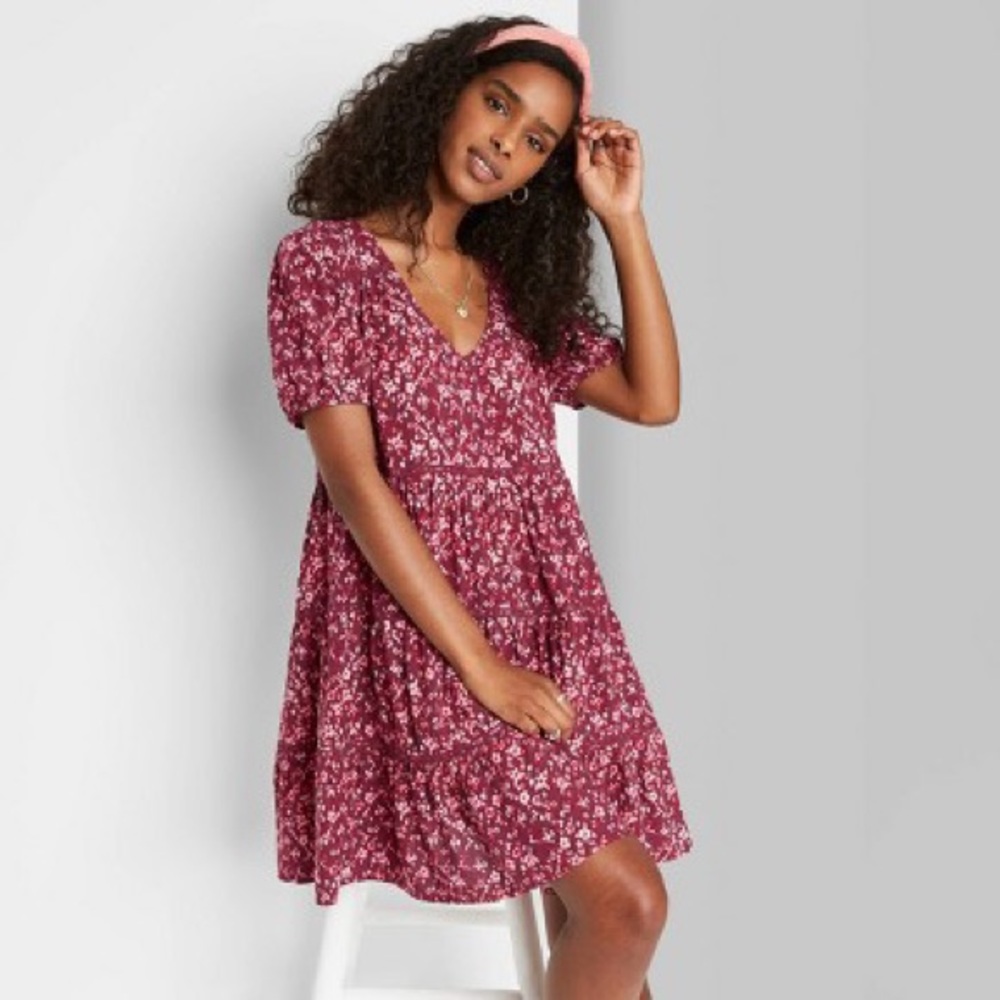 Wild Fable Floral Short Sleeve Tiered Dress